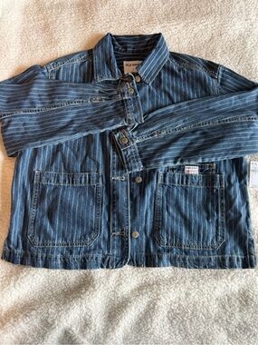 WOMENS NWT Old Navy Cropped Denim Chore Jacket Railroad Stripe